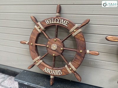 Bánh lái tàu trang trí Welcome Full Nâu đường kính 32 - 62cm [Gỗ dày - 3 Size] BANHLAI-05